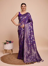 Lavender Colour Handloom Silk wedding Wear Saree